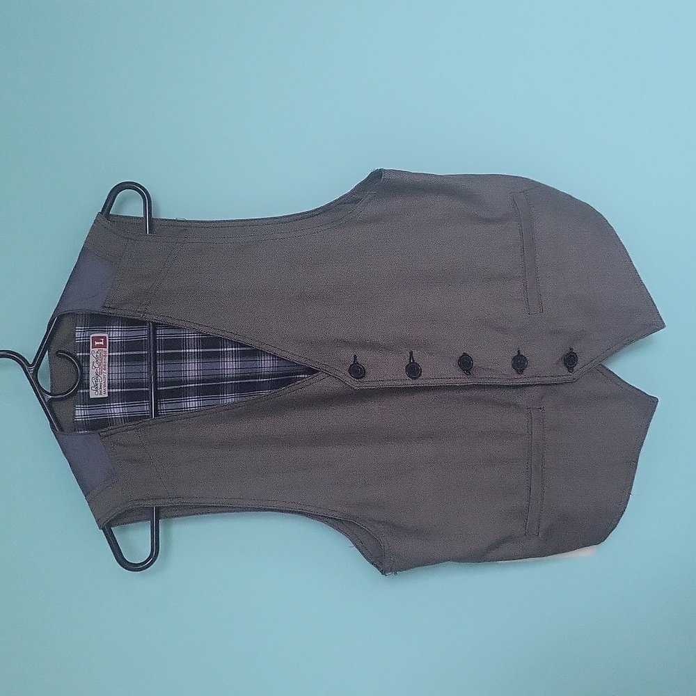 Large Men's vest Gray Brown Navy Plaid